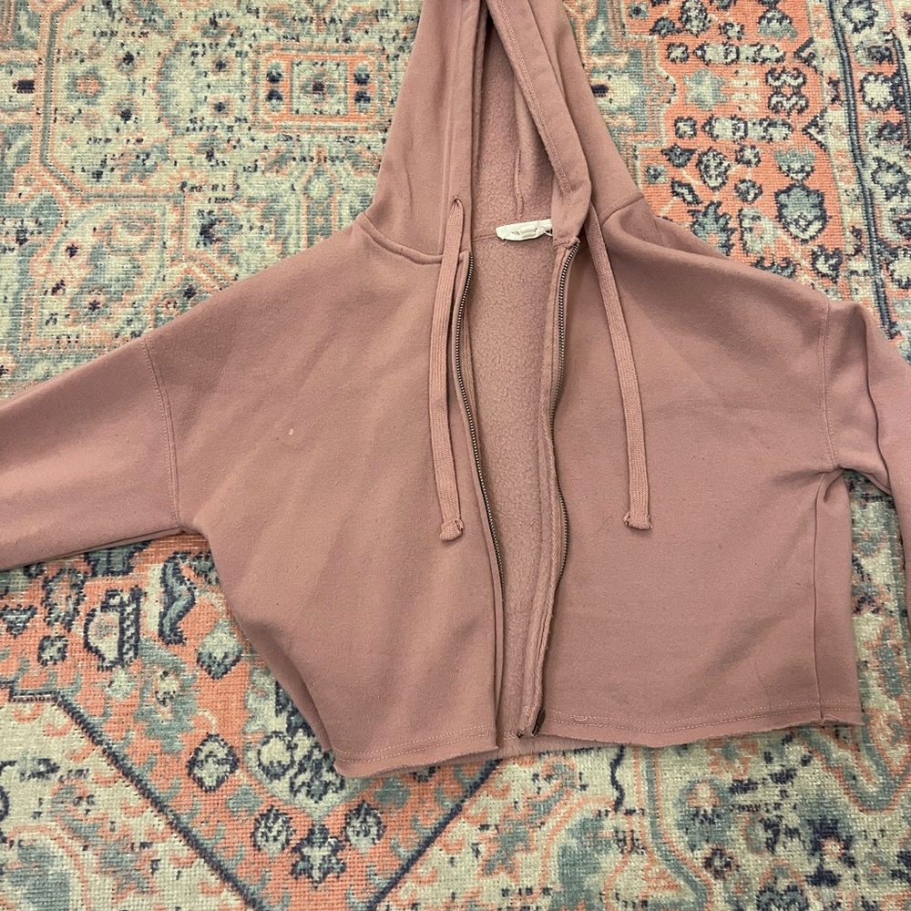 Pink cropped zip up hoodie